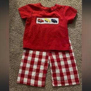 Cars red and white checked. T-shirt and pants.